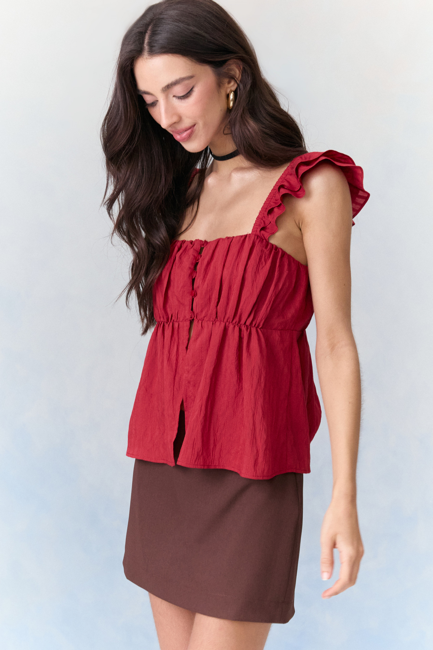Blusa Bata Crepe Ju Vermelho