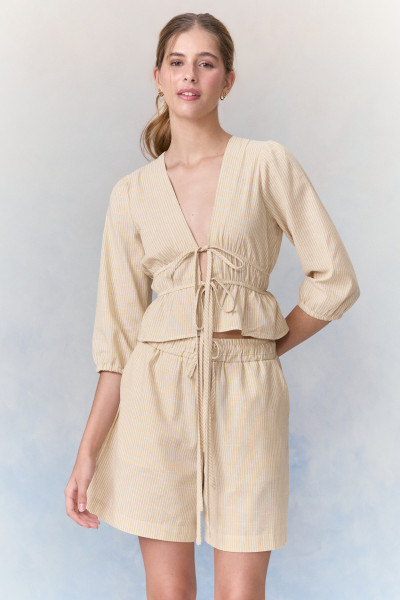 Blusa Bata Analu Listrada Bege