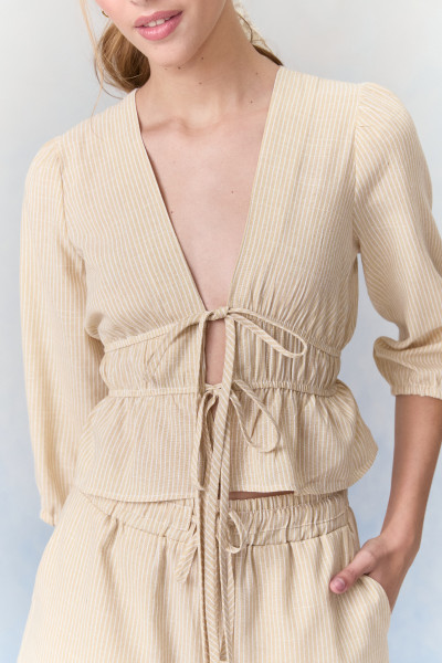 Blusa Bata Analu Listrada Bege