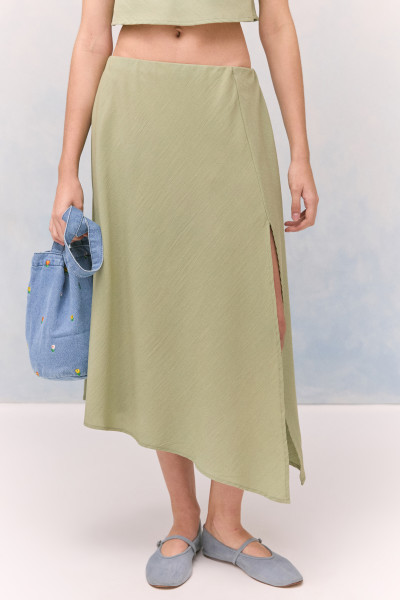 Saia Midi Camila Crepe Verde
