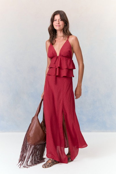 Saia Midi Camila Vinho