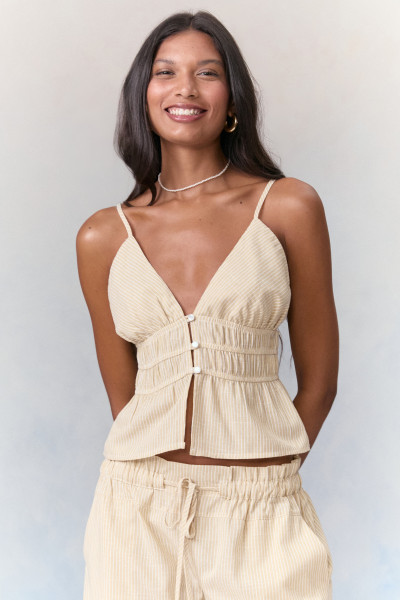 Blusa Backless Linho Striped Bege