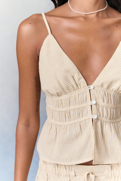 Blusa Backless Linho Striped Bege