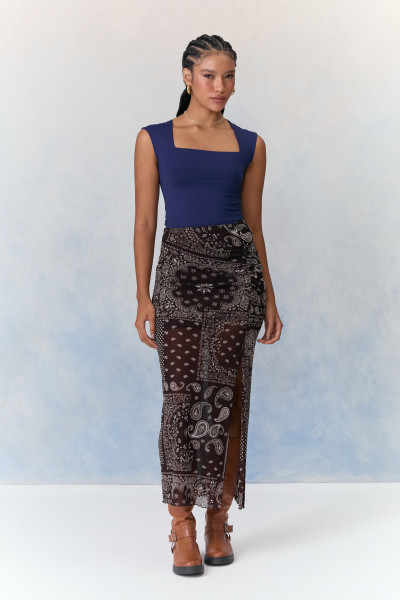 Saia Midi Tule Haizel Marrom