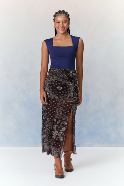 Saia Midi Tule Haizel Marrom