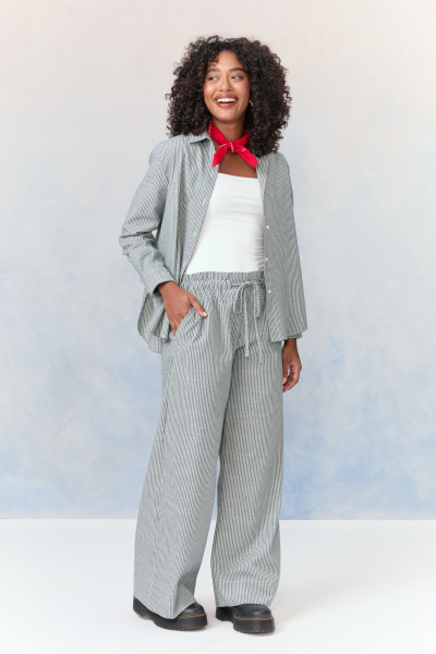 Calça Reta Striped Verde