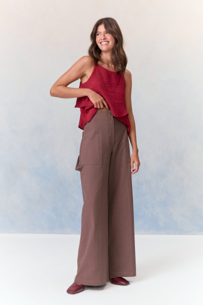 Calça Pantalona Cotton Renda Marrom