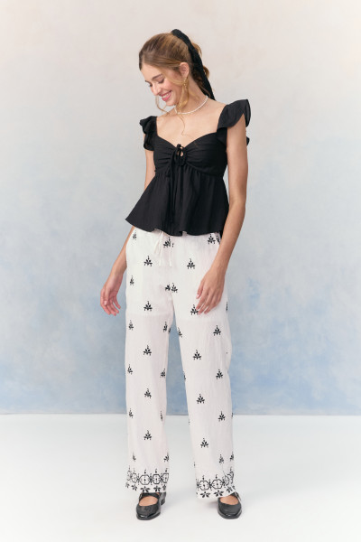 Calça Bordado Rory Off White 
