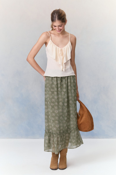 Saia Longa Chiffon Raíza Verde