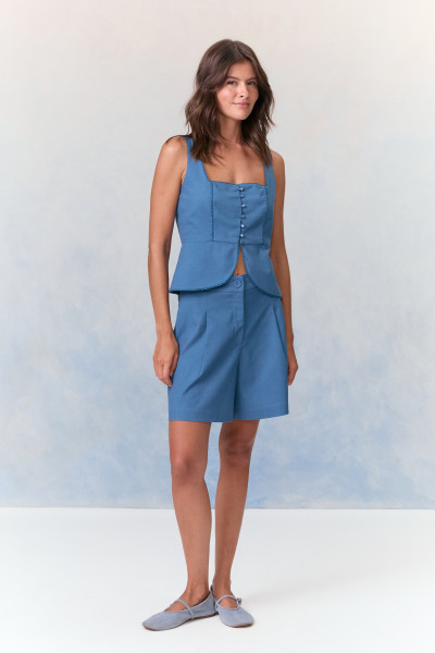 Shorts Alfaiataria Linho Sandy Azul