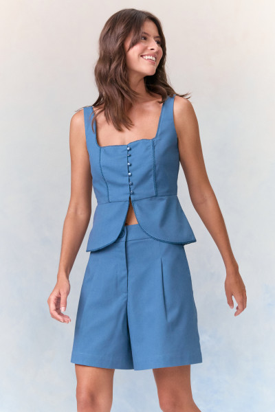 Blusa Regata Linho Dolly Azul