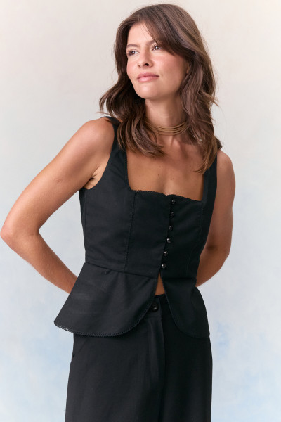 Blusa Regata Linho Dolly Preto