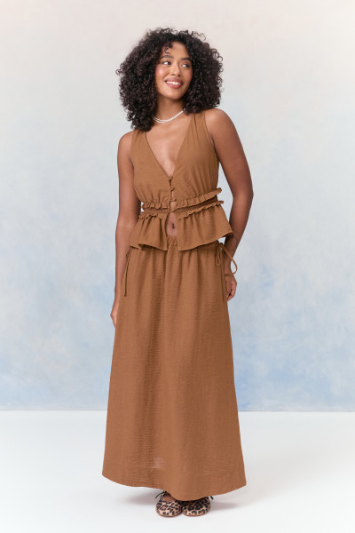 Saia Longa Crepe Hélida Caramelo