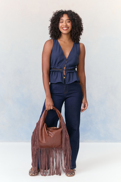 Blusa Regata Crepe Lua Marinho