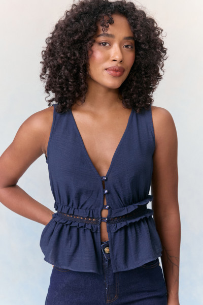 Blusa Regata Crepe Lua Marinho