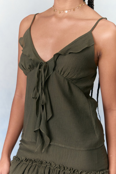 Blusa Frufru Crepe Nora Verde Militar