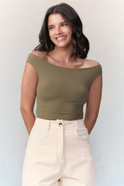 Blusa Ombro A Ombro Malha Poli Verde