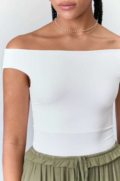 Blusa Ombro A Ombro Malha Poli Off White