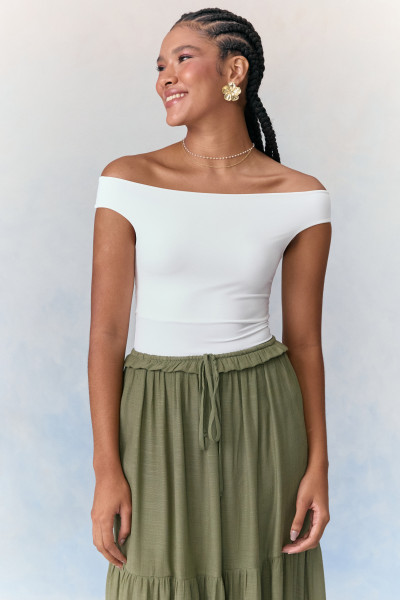 Blusa Ombro A Ombro Malha Poli Off White