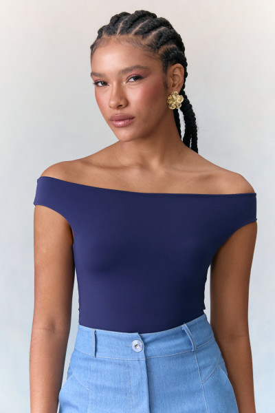 Blusa Ombro A Ombro Malha Poli Marinho