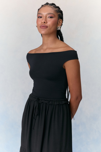 Blusa Ombro A Ombro Malha Poli Preto