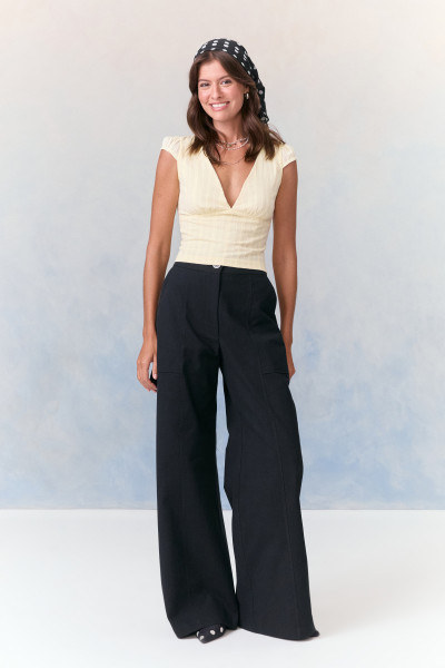 Calça Pantalona Cotton Renda Preto