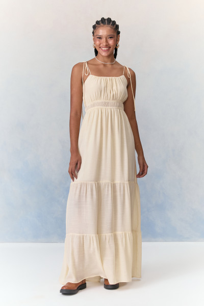 Vestido Longo Crepe Amanda Off White
