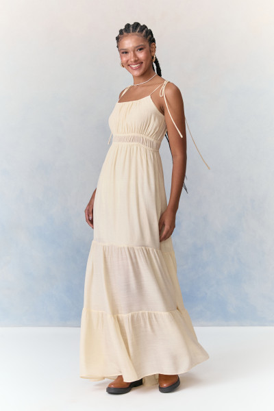 Vestido Longo Crepe Amanda Off White