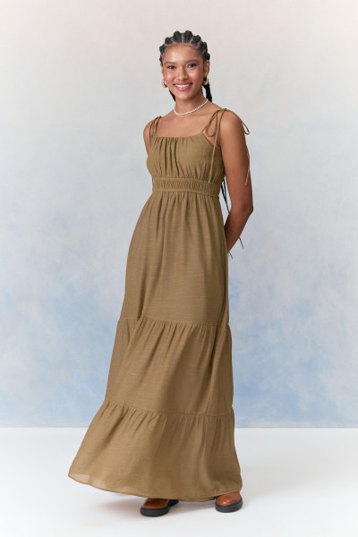 Vestido Longo Crepe Amanda Verde Oliva