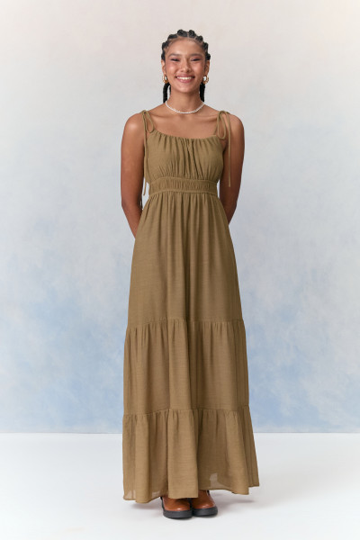 Vestido Longo Crepe Amanda Verde Oliva