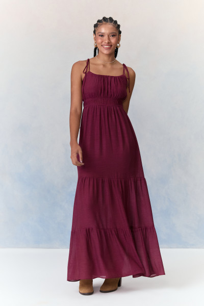 Vestido Longo Crepe Amanda Vinho