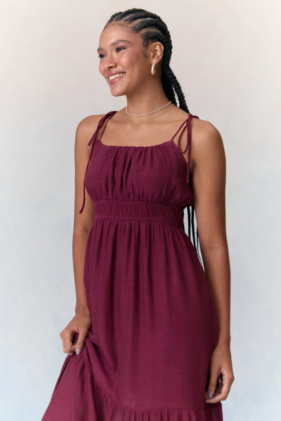 Vestido Longo Crepe Amanda Vinho