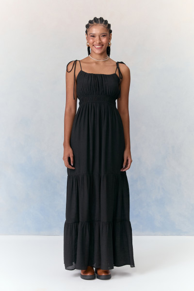 Vestido Longo Crepe Amanda Preto