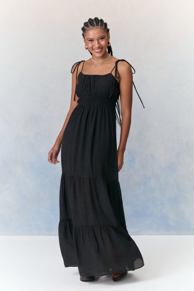 Vestido Longo Crepe Amanda Preto