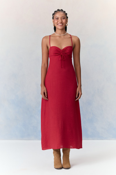 Vestido Midi Léia Crepe Vermelho