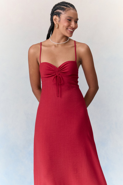 Vestido Midi Léia Crepe Vermelho