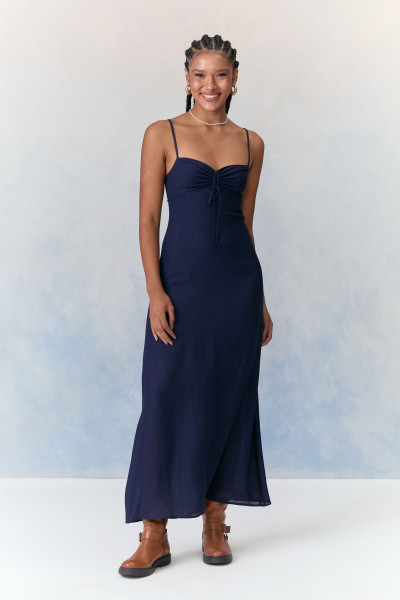 Vestido Midi Léia Crepe Marinho