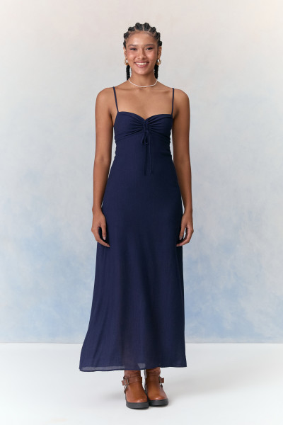 Vestido Midi Léia Crepe Marinho