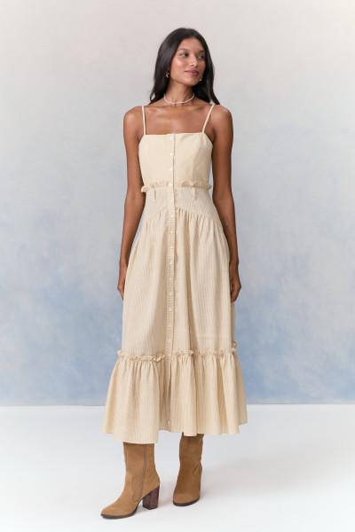 Vestido Midi Striped Florence Bege