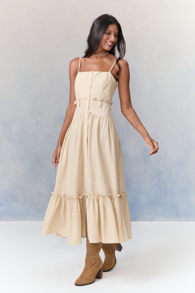 Vestido Midi Striped Florence Bege