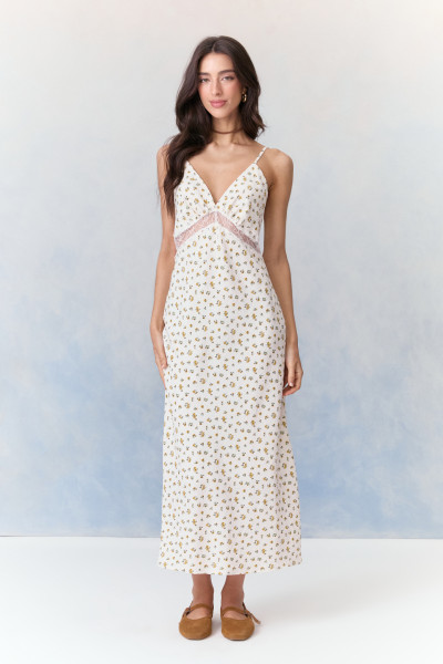 Vestido Midi Flower Gabi Off White