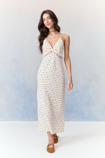 Vestido Midi Flower Gabi Off White