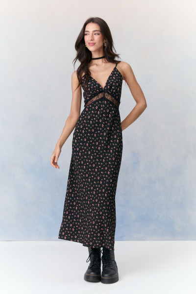 Vestido Midi Flower Gabi Preto