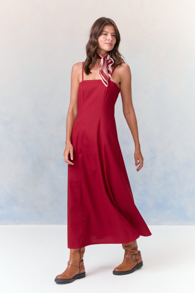 Vestido Midi Linho Linna Vermelho