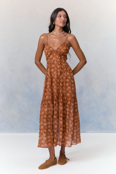 Vestido Midi Chiffon Naomi Caramelo