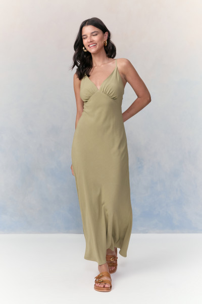 Vestido Midi Lugo Loren Verde Oliva