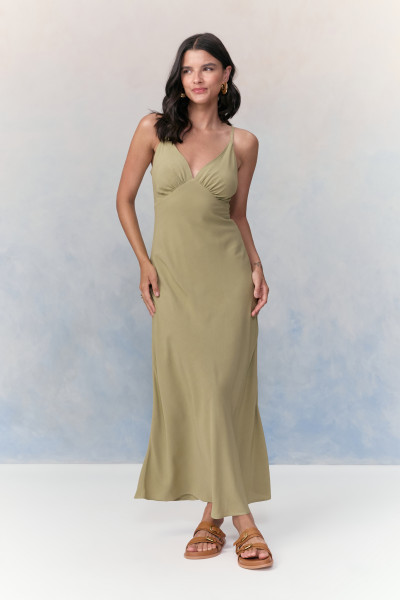 Vestido Midi Lugo Loren Verde Oliva