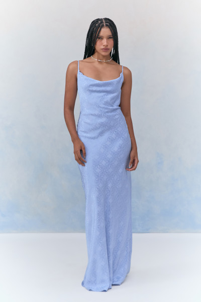 Vestido Degagê Jacquard Eleanor Azul Claro
