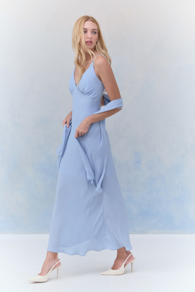 Vestido Midi Chiffon Isabel Azul Claro