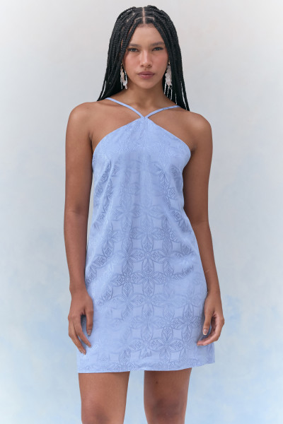 Vestido Curto Jacquard Sofia Azul Claro